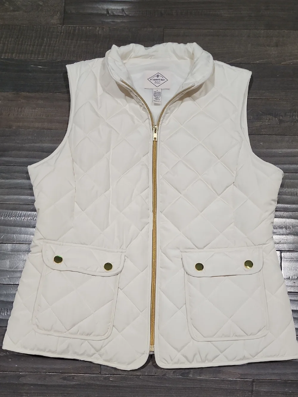 St. John's Bay Cream Quilted Vest with Gold Hardware